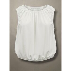 A New Day White Sleeveless Bubble Hem Blouse Gathered Neck Top Small